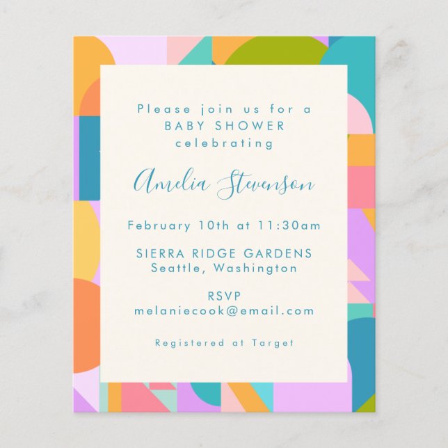 Budget Cute Colorful Geometric Baby Shower Invite (Front)
