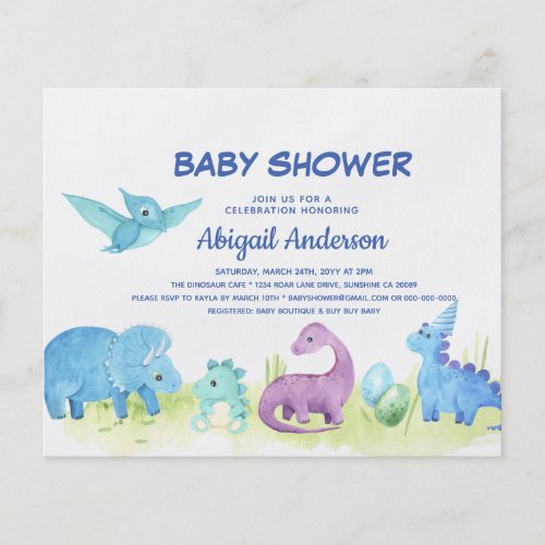 Budget Cute Dinosaur Baby Shower Invitation Flyer