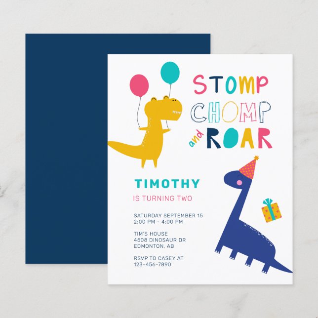 Budget Cute Dinosaur Birthday Colorful Party Boys  (Front/Back)