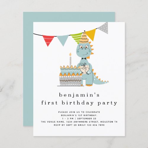 Budget Cute Dinosaur Cake 1st Birthday Invitation