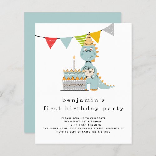 Budget Cute Dinosaur Cake 1st Birthday Invitation