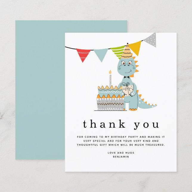 Budget Cute Dinosaur Cake Kids Birthday Thank you (Front/Back)