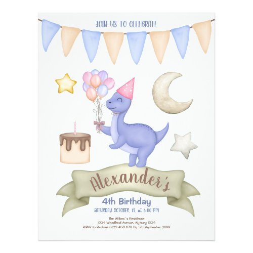 Budget Cute Dinosaur Theme Birthday Party Flyer