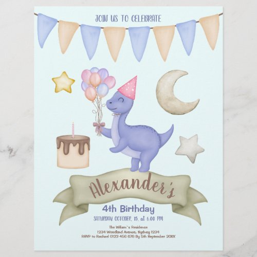 Budget Cute Dinosaur Theme Birthday Party Flyer