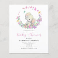 Budget Cute Elephant Girl Baby Shower Invitation