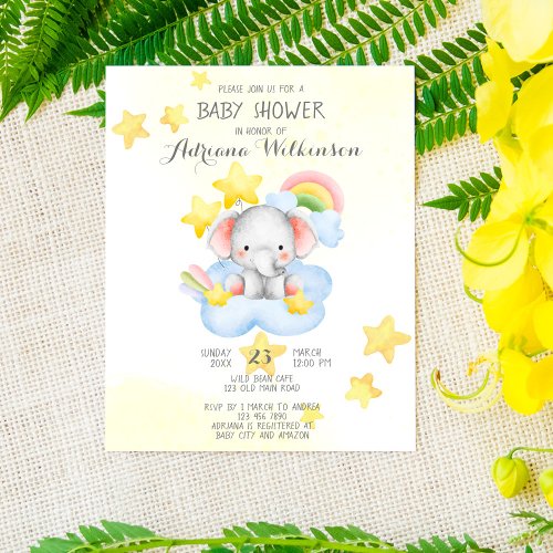 Budget Cute elephant on the cloud girl baby shower