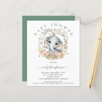 Budget Cute Elephant Sage Baby Shower Invitation