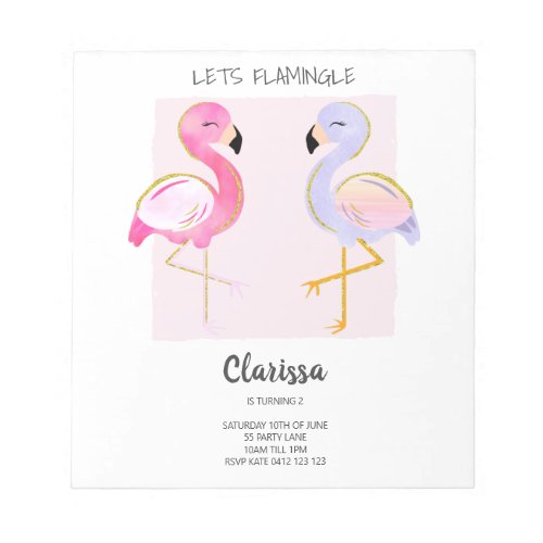 BUDGET Cute Flamingo Girly Birthday Invitation Notepad