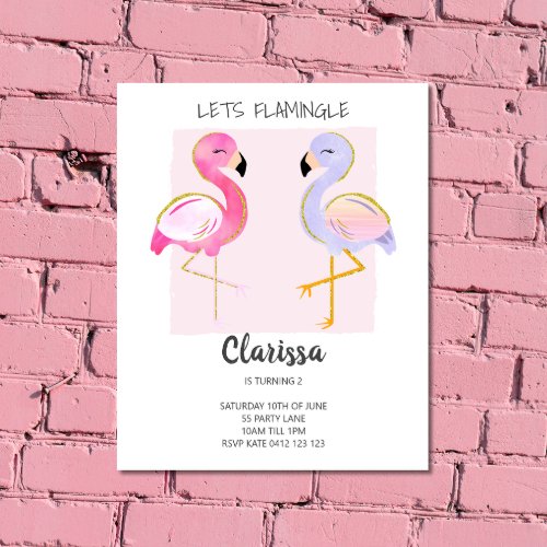 BUDGET Cute Flamingo Pink Girly Invitation