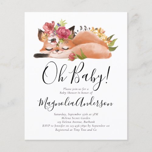 BUDGET Cute Fox Oh Baby Shower Invitation