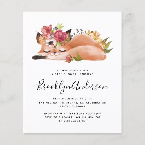 BUDGET Cute Fox Oh Baby Shower Invitation