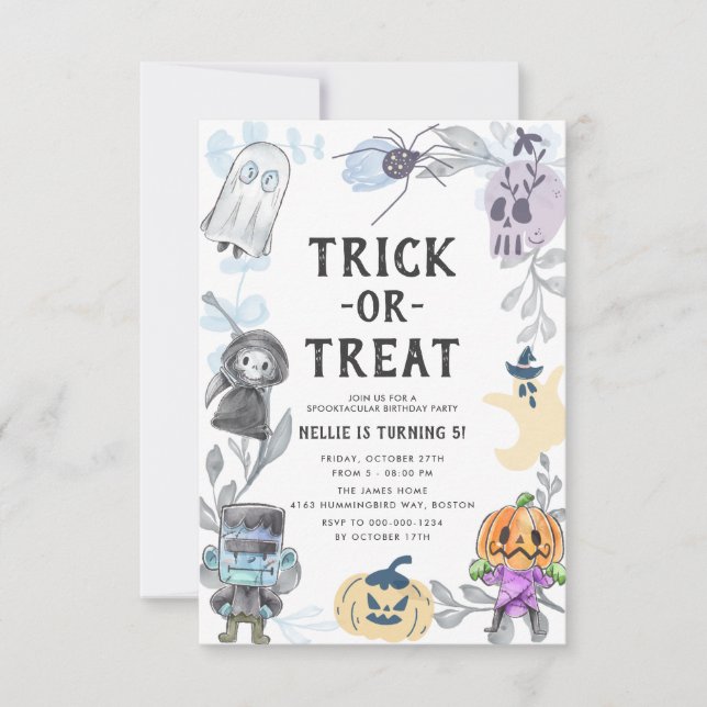 Budget Cute Ghost Monster Halloween Birthday Party Invitation (Front)