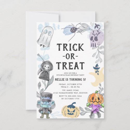 Budget Cute Ghost Monster Halloween Birthday Party Invitation