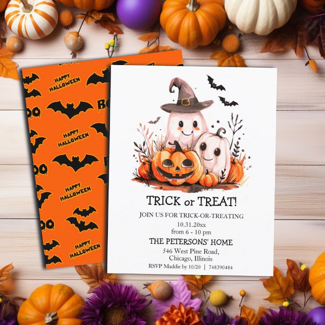 Budget Cute Ghosts Trick or Treat Invitation (Creator Uploaded)