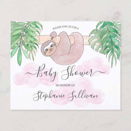 Budget Cute Girl Sloth Baby Shower Invitation