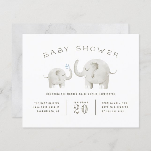 Budget Cute Gray Watercolor Elephant Baby Shower (Front/Back)