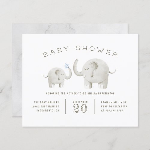 Budget Cute Gray Watercolor Elephant Baby Shower