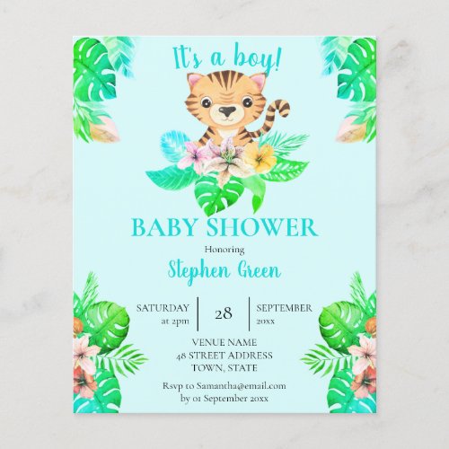 Budget Cute Jungle Tiger Baby Shower Invitation