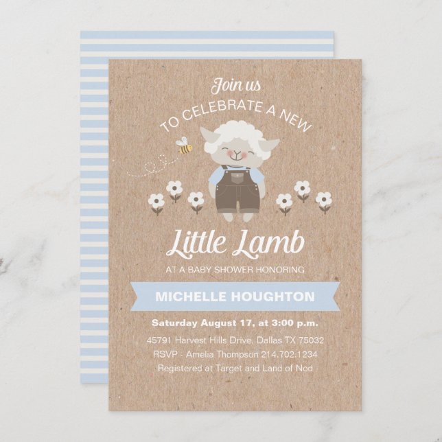 Budget Cute Lamb Baby Boy Shower Invitation (Front/Back)