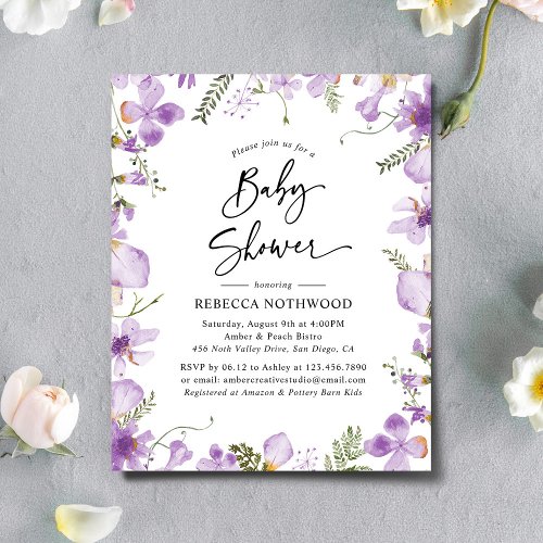 Budget Cute Lilac Neutral Baby Shower Invitation