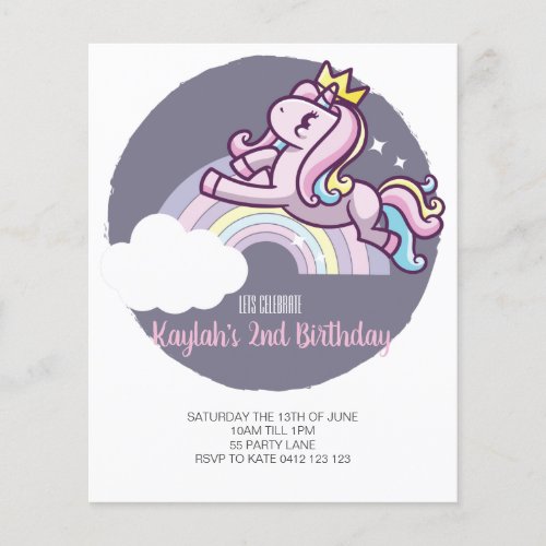 BUDGET Cute Magical Unicorn Invitation
