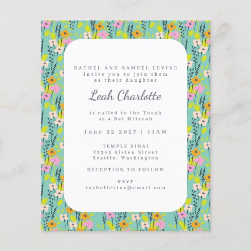 Budget Cute Mint Green Pink Floral Bat Mitzvah