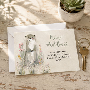 Budget Cute Otter Wildflower New Address Moving Note Card