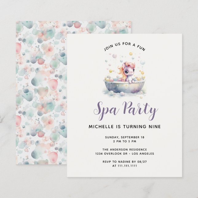 Budget Cute Pastel Pony Spa Day Kid Birthday Party (Front/Back)