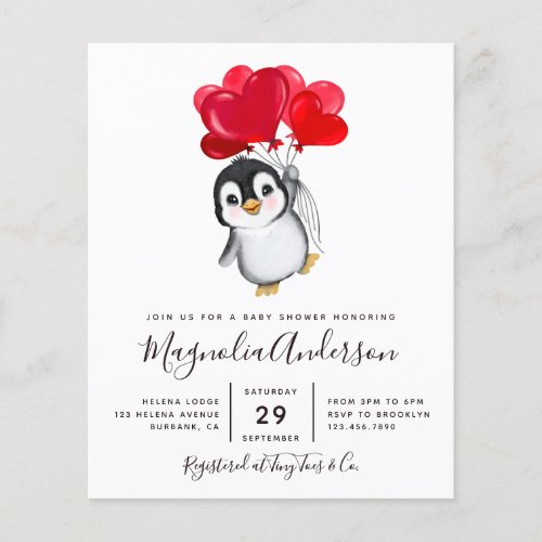 Budget Cute Penguin Baby Shower Invitation