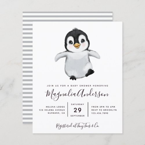 Budget Cute Penguin Baby Shower Invitation