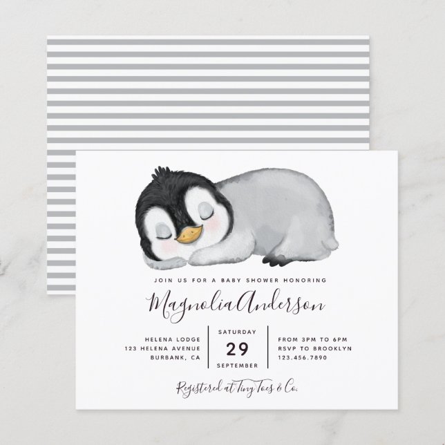 Budget Cute Penguin Baby Shower Invitation (Front/Back)