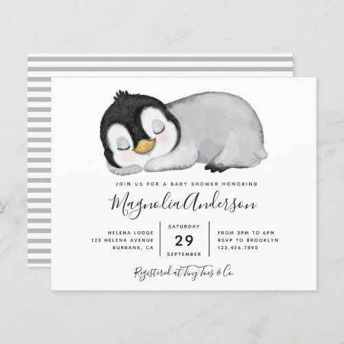 Budget Cute Penguin Baby Shower Invitation