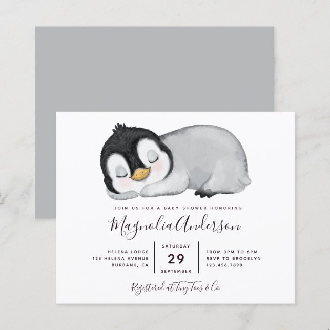 Budget Cute Penguin Baby Shower Invitation (Front/Back)
