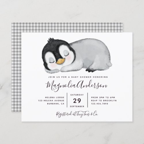 Budget Cute Penguin Baby Shower Invitation