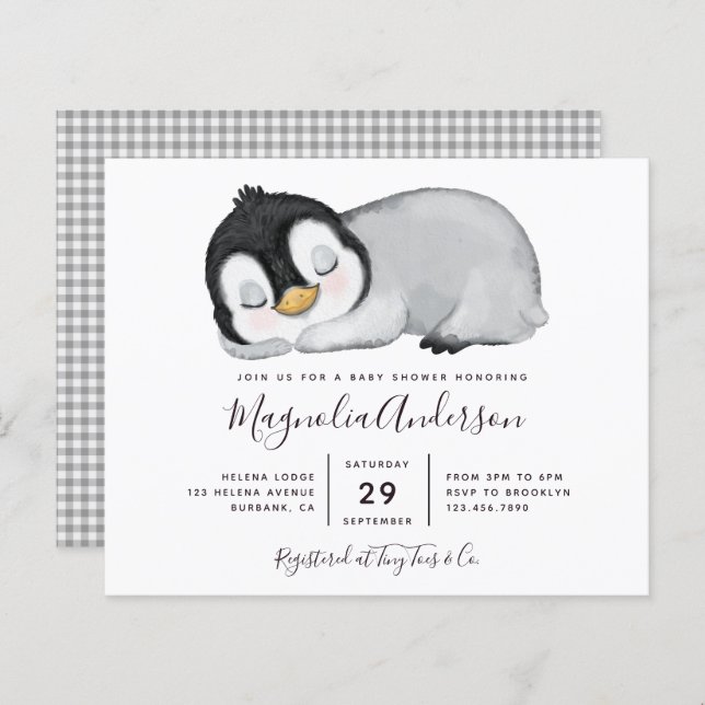 Budget Cute Penguin Baby Shower Invitation (Front/Back)
