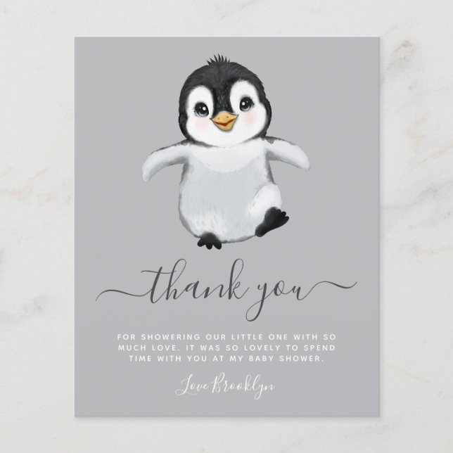 BUDGET Cute Penguin Baby Shower Thank You Card (Front)