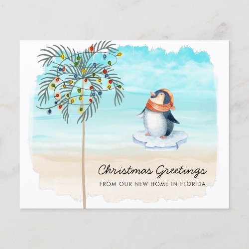 Budget Cute Penguin on Beach New Home Holiday Card