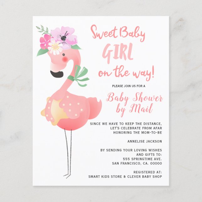 BUDGET cute pink flamingo baby shower by mail (Front)