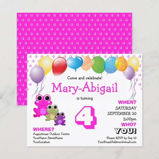 Budget Cute Pink Girls Birthday Invitation (Front/Back)