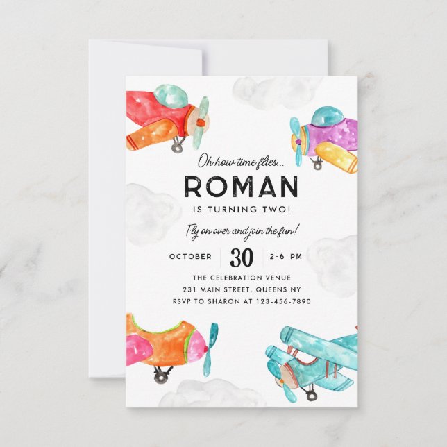 Budget Cute Planes Clouds Kid Airplane Birthday Note Card (Front)