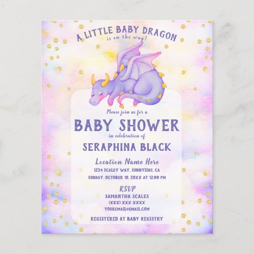 BUDGET Cute Purple Dragon Baby Shower Invitation