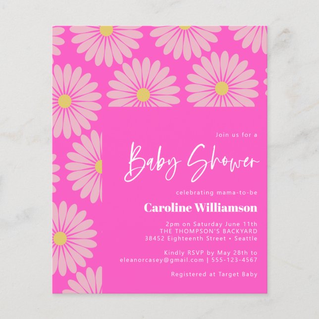 Budget Cute Scandinavian Flower Pink Baby Shower (Front)