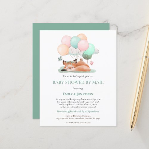 Budget Cute Sleeping Fox Teal Baby Shower Invite