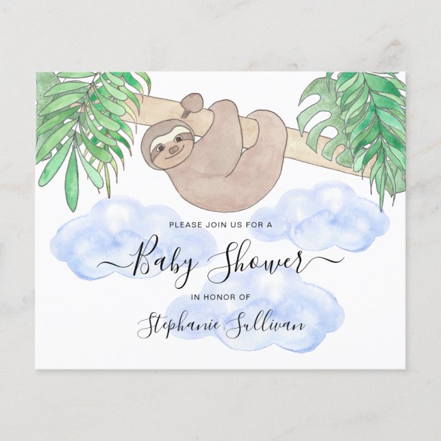 Budget Cute Sloth Boy's Baby Shower Invitation  (Front)