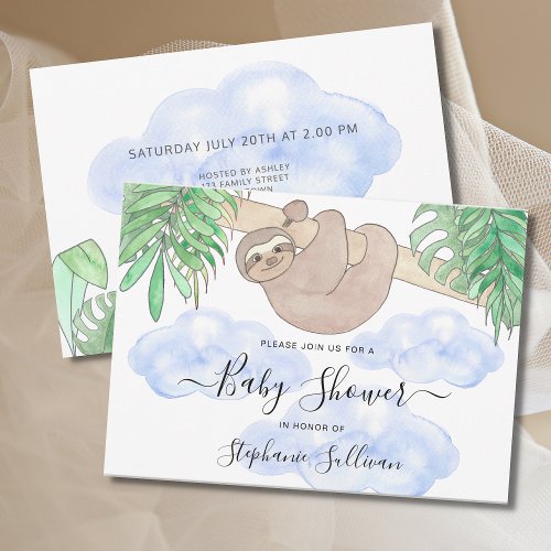 Budget Cute Sloth Boys Baby Shower Invitation 