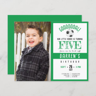 Budget Cute Soccer Photo Green Birthday Invitation