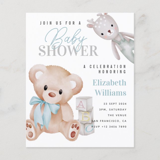 BUDGET Cute Teddy Bear Baby Shower Invitation (Front)