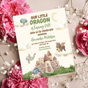 Budget Cute Watercolor Dragon Baby 1st Birthday Flyer