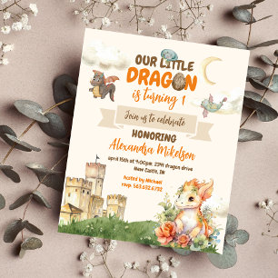Budget Cute Watercolor Dragon Baby 1st Birthday Flyer