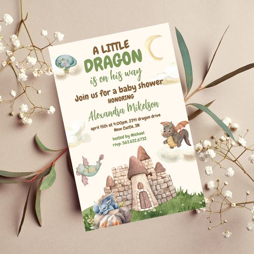 Budget Cute Watercolor Dragon Baby Shower